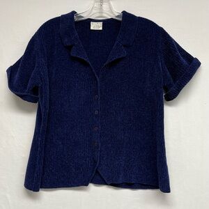 VINTAGE French Laundry Navy Blue Short Sleeve Cardigan Knit Top 
Super Soft!